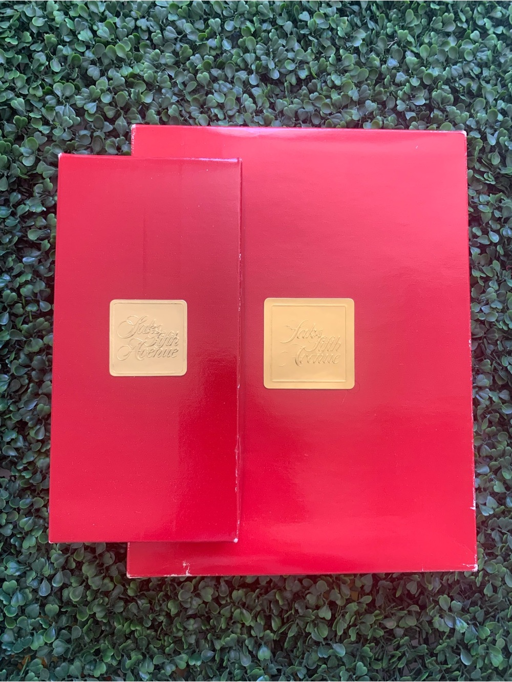 Vintage Christmas holiday red & gold gift packaging boxes ribbon & stickers